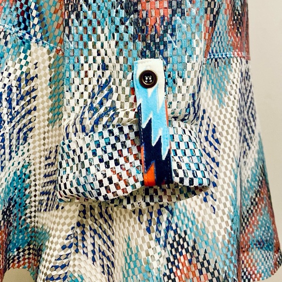 Multiples Blue White Red Aztec 3/4 Button Sleeves Western Perforated Cardigan PM - Picture 8 of 13